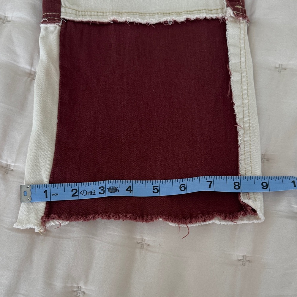 Women’s Patchwork Denim Jeans Wide-Leg Pants in Burgundy, Beige & Ivory size L - Picture 9 of 11